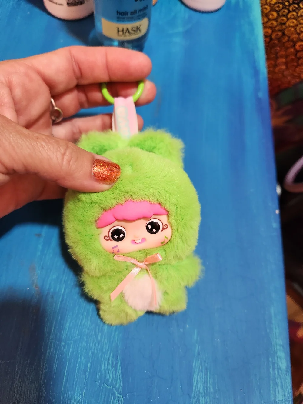 Cute Green Frog and Lime Plush Doll Keychain Set